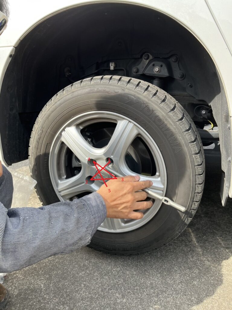 ホイールナットを絞める